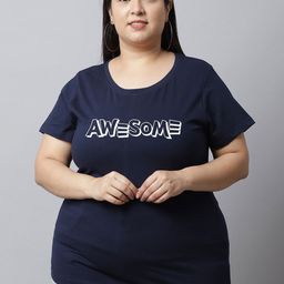 UnaOne Plus Size Typography Printed Slim Fit Pure Cotton T-Shirt-52