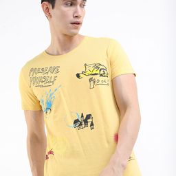 HIGHLANDER Men Yellow Typography Printed Slim Fit T-shirt-image-13