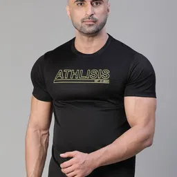 ATHLISIS Typography Printed Dri-FIT Pockets Slim Fit Sports T-shirt-image-2
