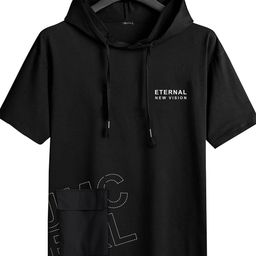 JUMPCUTS Typography Printed Hooded Cotton Slim Fit T-shirt-image-99