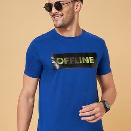 People Blue Typography Printed Cotton Slim Fit Casual T-shirt-image-23