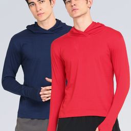 appulse Men Red & Navy Blue Pack of 2 Slim Fit  Hoodie Thumbopen Cotton T-shirt-image-44