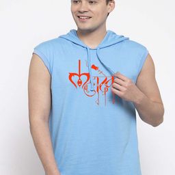 Friskers Typography Printed Hooded Sleeveless Slim Fit Pure Cotton T-shirt-image-3