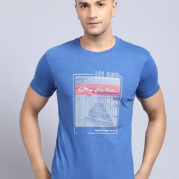 Rodamo Men Blue & White Printed Slim Fit Cotton T-shirt-image-76