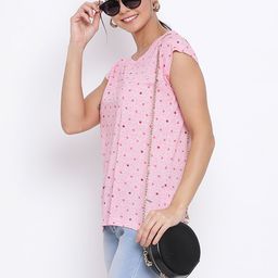 Crimsoune Club Women Pink Printed Cotton Slim Fit T-shirt-image-49