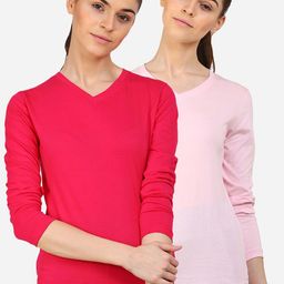 appulse Women Pink Set Of 2 V-Neck Slim Fit T-shirt-image-39