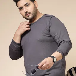 Rigo Men Plus Size Solid Round Neck Slim Fit T-shirt-16