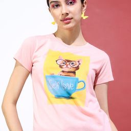 Tokyo Talkies Women Pink Printed Slim Fit T-shirt-picture-10