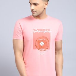 Rodamo Men Pink Printed Slim Fit Cotton T-shirt-image-55