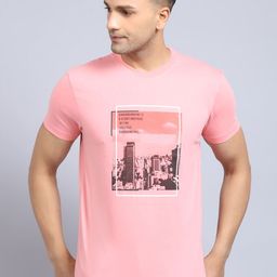 Rodamo Men Pink Printed Slim Fit T-shirt-image-67