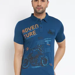 Duke Typography Printed Polo Collar Cotton Slim Fit Casual T-shirt-image-5