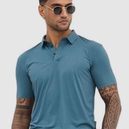 Snitch Blue Self Design Polo Collar Slim Fit Casual T-shirt-image-91