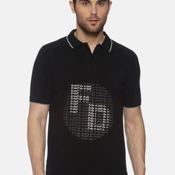 YAK YAK Men Black Polo Collar Monochrome Slim Fit T-shirt-image-52