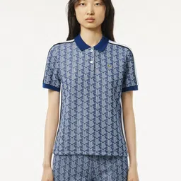 Lacoste Women Printed Polo Collar Pockets Slim Fit T-shirt-image-8