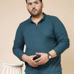 Rigo Men Plus Size Solid Knit High Neck Cotton Slim Fit T-shirt-image-97