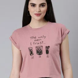 SHOWOFF Typography Printed Extended Sleeves Slim Fit Crop T-shirt-image-98