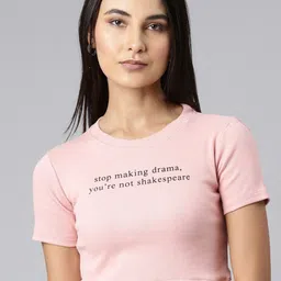 SHOWOFF Typography Printed Crop Slim Fit T-shirt-image-92