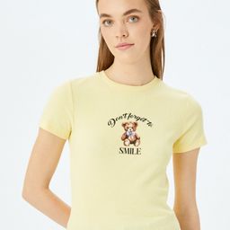 Koton Women Typography Printed Round Neck Cotton T-shirt-image-93