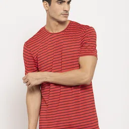 DOOR74 Men Red & Black Striped T-shirt-image-65