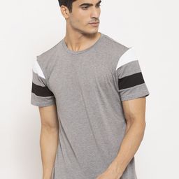 DOOR74 Men Grey Cotton T-shirt-image-46