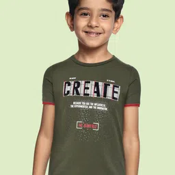Monte Carlo Boys Olive Green & Black Typography Printed Cotton T-shirt-image-8