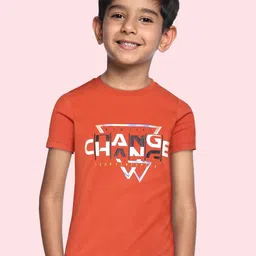 Monte Carlo Boys Rust Orange & White Typography Printed Cotton T-shirt-image-63