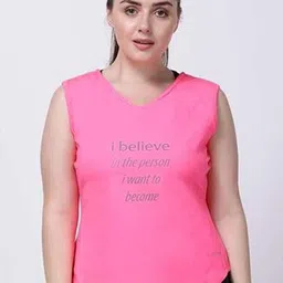 STUDIOACTIV Plus Size Women Pink Typography Printed V-Neck T-shirt-image-52