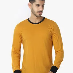 LE BOURGEOIS Men Mustard Yellow  Black Colorblocked Round Neck Regular Fit Cotton Pure Cotton T-shirt-image-46