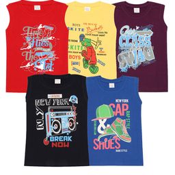 Kiddeo Boys Pack of 5 Printed Round Neck Pure Cotton T-shirt-40
