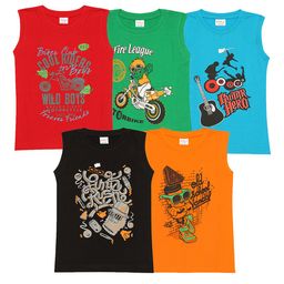 Kiddeo Boys Pack of 5 Printed Round Neck Pure Cotton T-shirt-image-29