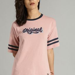 Roadster Time Travlr Women Pink Printed Round Neck Pure Cotton T-shirt-picture-30