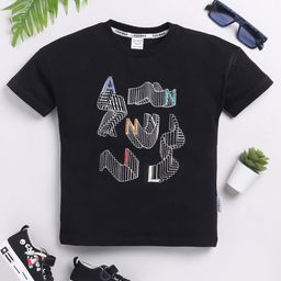 YOUMAA Boys Typography Printed Round Neck Pure Cotton T-shirt-image-87