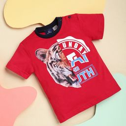 Chicco Boys Red & White Printed Pure Cotton T-shirt-2