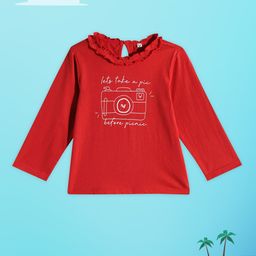 Allen Solly Junior Infant Girls Red & White Printed Pure Cotton T-shirt-6