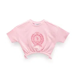 U.S. Polo Assn. Kids Girls Brand Logo Embroidered Round Neck Pure Cotton Crop T-shirt-picture-14
