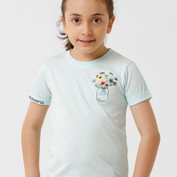 KATE & OSCAR Girls Embroidered Floral Printed Pure Cotton T-shirt-image-100