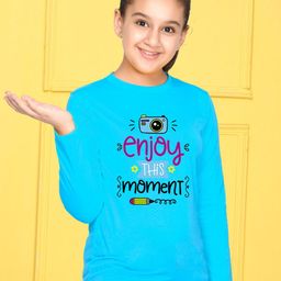 NUSYL Girls Blue Typography Printed Applique T-shirt-image-13
