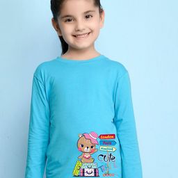 NUSYL Girls Sky Blue Graphic Print Long Sleeves Cotton T Shirt-image-22