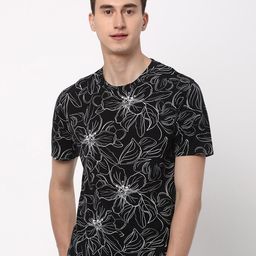 R&B Floral Printed Round Neck Cotton T-shirt-image-52