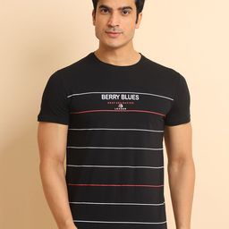 berry blues Striped Short Sleeves Cotton T-shirt-image-29