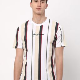 R&B Striped Round Neck Cotton T-shirt-picture-13