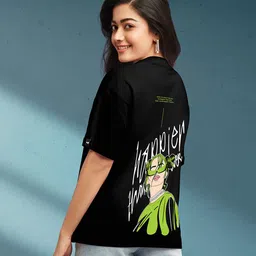 Bewakoof Women Black Typography Print Pure Cotton Oversized T-shirt-picture-8