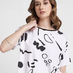 SPYKAR Abstract Printed Cotton Boxy Fit Crop T-shirt-image-81