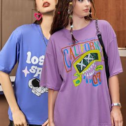 Christy World Pack Of 2 Printed Oversized Cotton T-shirts-image-30
