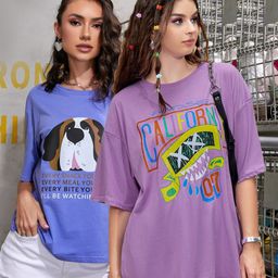 Christy World Pack Of 2 Printed Oversized Cotton T-shirts-image-41