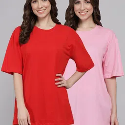 Funday Fashion Pack of 2 Cotton Oversized Fit T-shirts-image-96