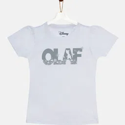 YK Disney Girls White Frozen Olaf Printed Round Neck Cotton Pure Cotton T-shirt-image-21