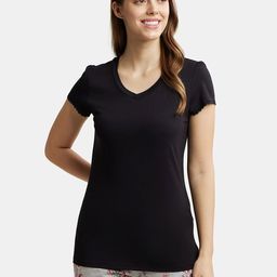 Jockey Relaxed Fit V Neck T-Shirt with Lace Trim On Sleeves-image-52