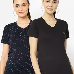 VIMAL JONNEY Pack-2 Women Black & Navy Blue V-Neck T-shirt-image-72