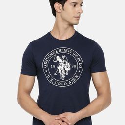 U.S. Polo Assn. Men Navy Blue & White Brand Logo Print Round Neck Athleisure T-shirt-image-38